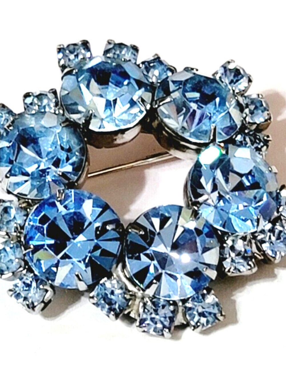 Vintage Brooch Pin, Blue Rhinestone Sparkly Mid-Century 1.5" so-24